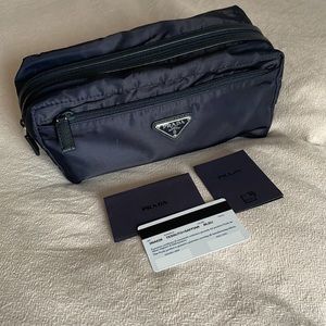 Prada Nylon and Saffiano Leather Travel Pouch Dopp Kit Toiletry Bag Unisex